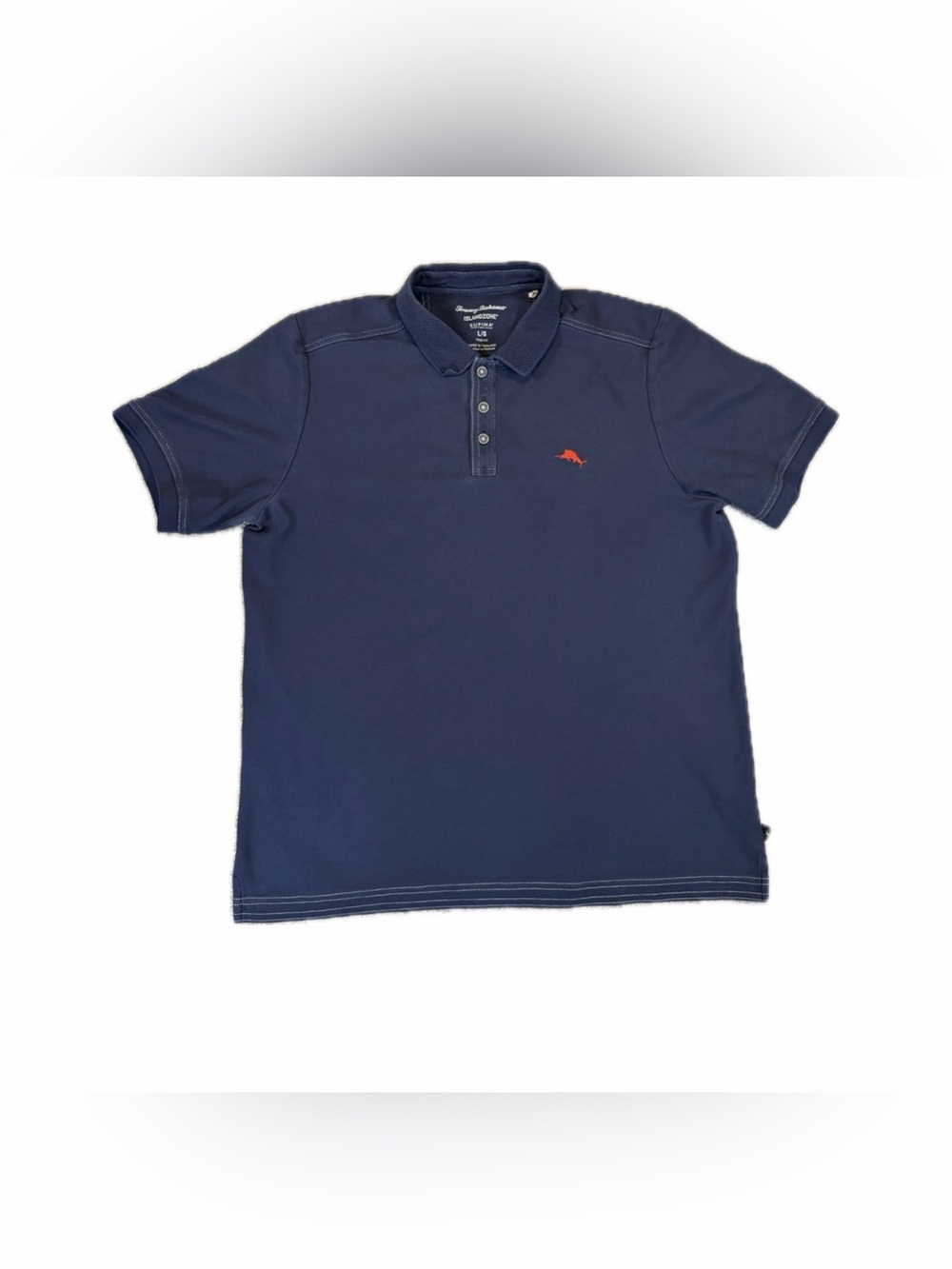 Tommy Bahama IslandZone Blue Supima Cotton Polo Shirt Mens L Marlin Logo